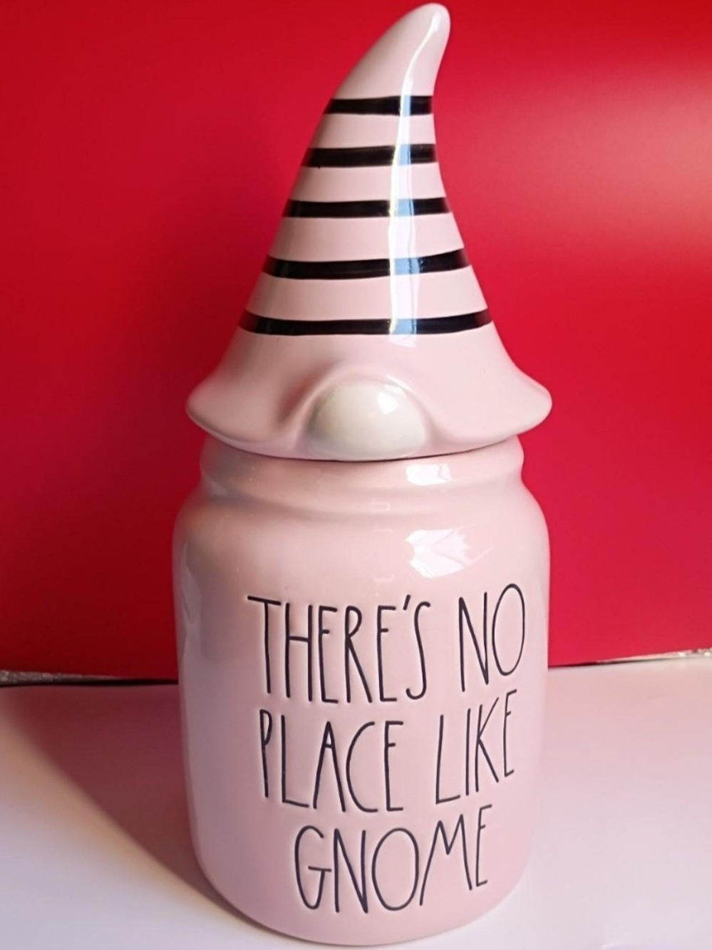 Rae Dunn Pink Striped Gnome Canister